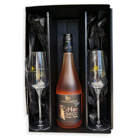 Geschenkverpackung Hanfsecco Rosé + 2 Gläser