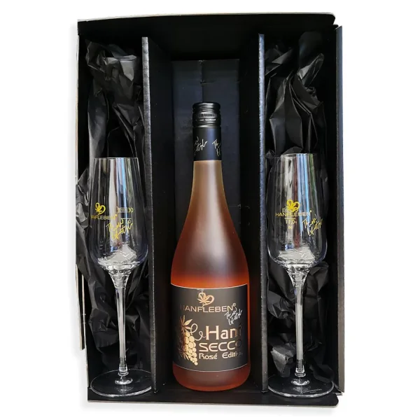 Geschenkverpackung Hanf Secco Rosé + 2 Gläser